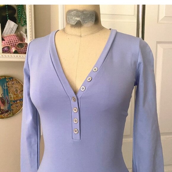 FOREVER 21 Lavender Stretch long sleeve Stretch Bodysuit Blouse Shirt *SMALL* - Picture 2 of 4